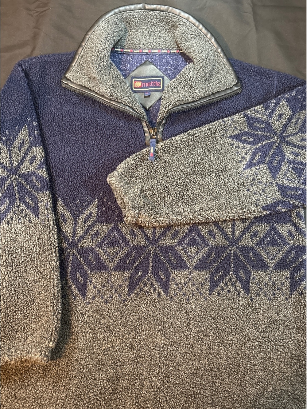 Vintage Rare Mettle Nordic Sherpa Fleece Jacket Quarter Zip Snowflake Pullover